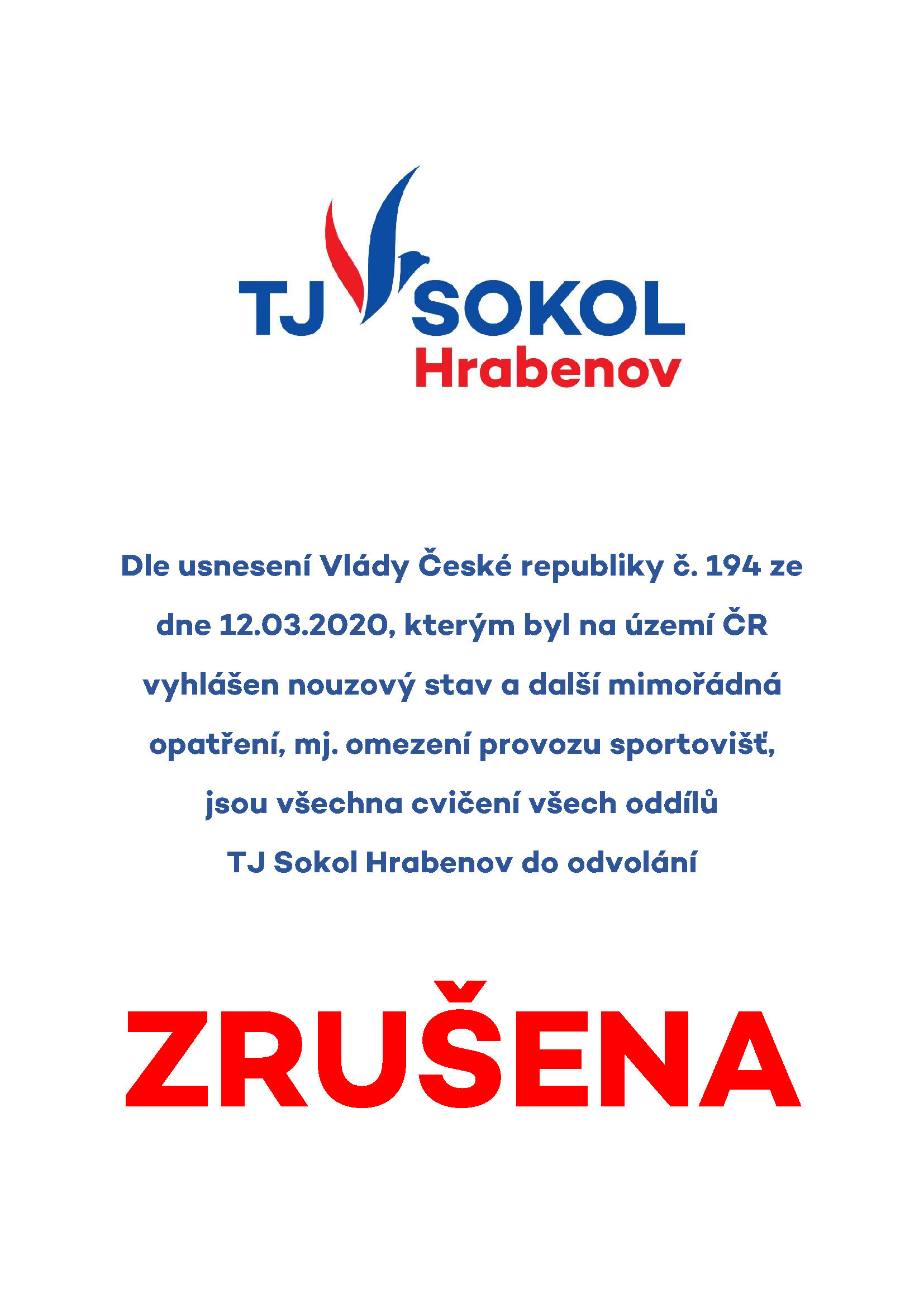 Zrušení všech cvičení